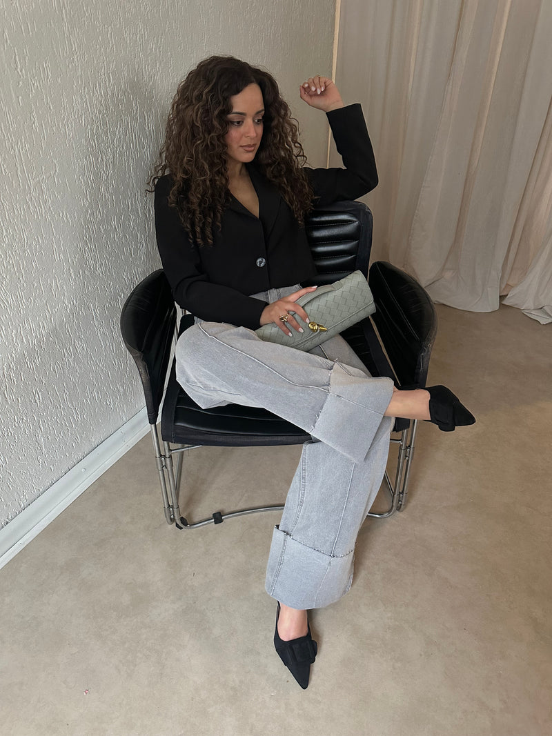 STRAIGT LEG JEANS ROLL UP GREY