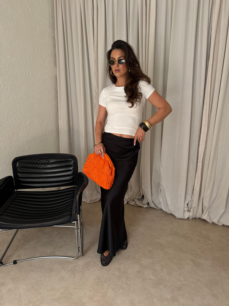 SATIN LONG BLACK SKIRT