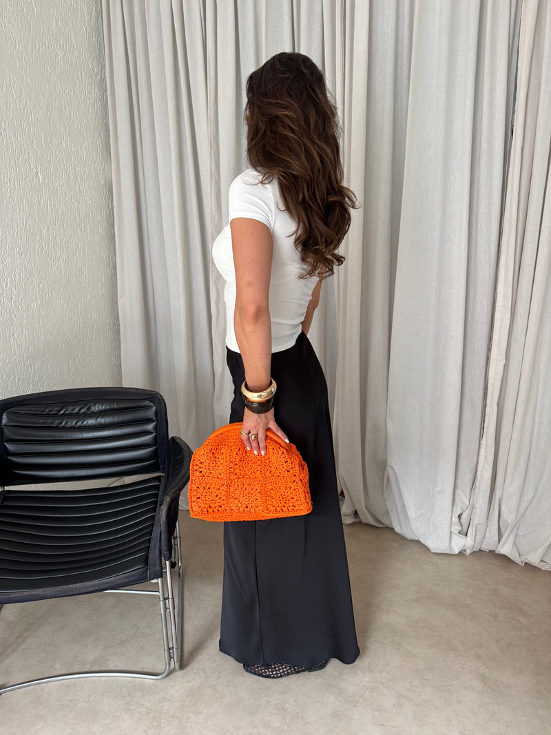 SATIN LONG BLACK SKIRT