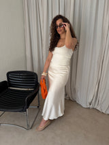 LONG SATIN SKIRT CREAM