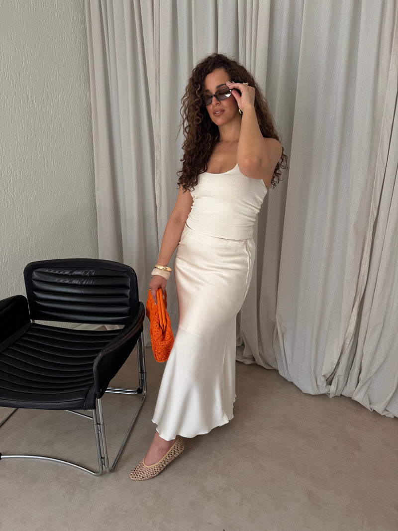 LONG SATIN SKIRT CREAM