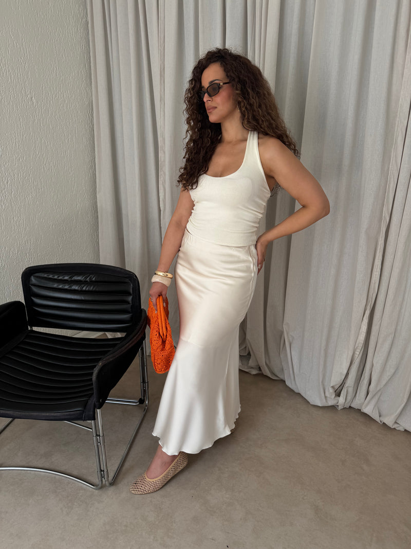 LONG SATIN SKIRT CREAM