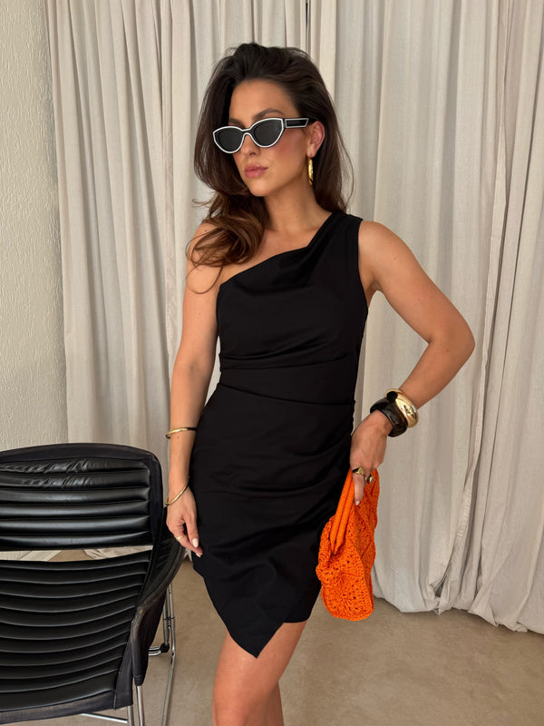 LINNEN MINI BLACK DRESS